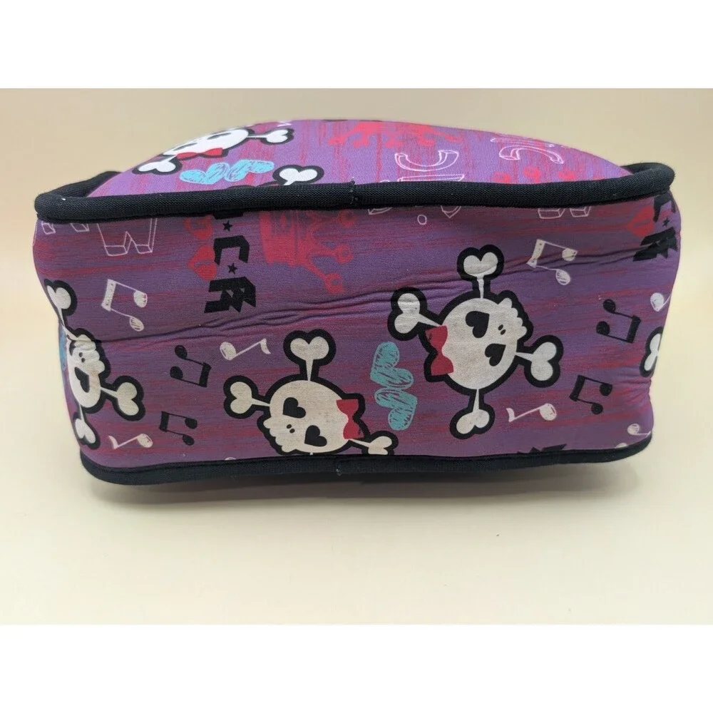 Insulated Neoprene Lunch Bag Tote Punk Rock Music Skull Crossbones Purple Pink